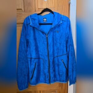 The North Face Mountain Athletics Mens Blue Camo Zip Windbreaker Hooded Jacket L